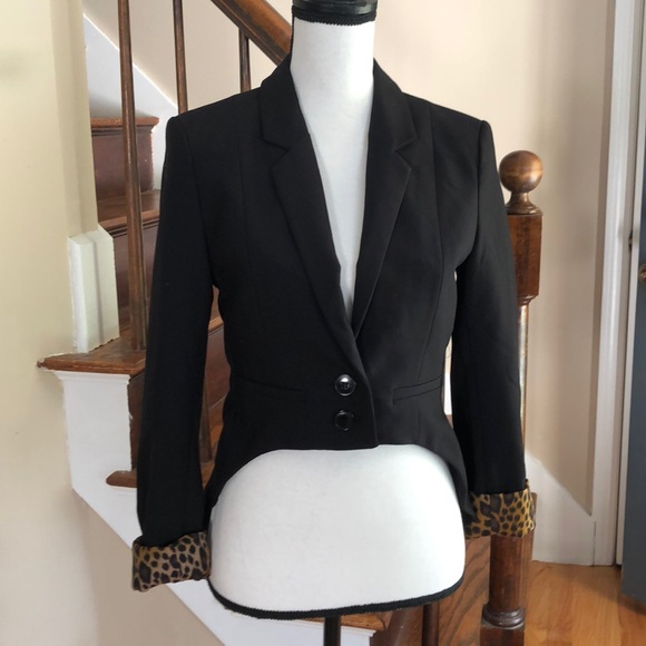 H&M Jackets & Blazers - H&M black tuxedo jacket with leopard lining
